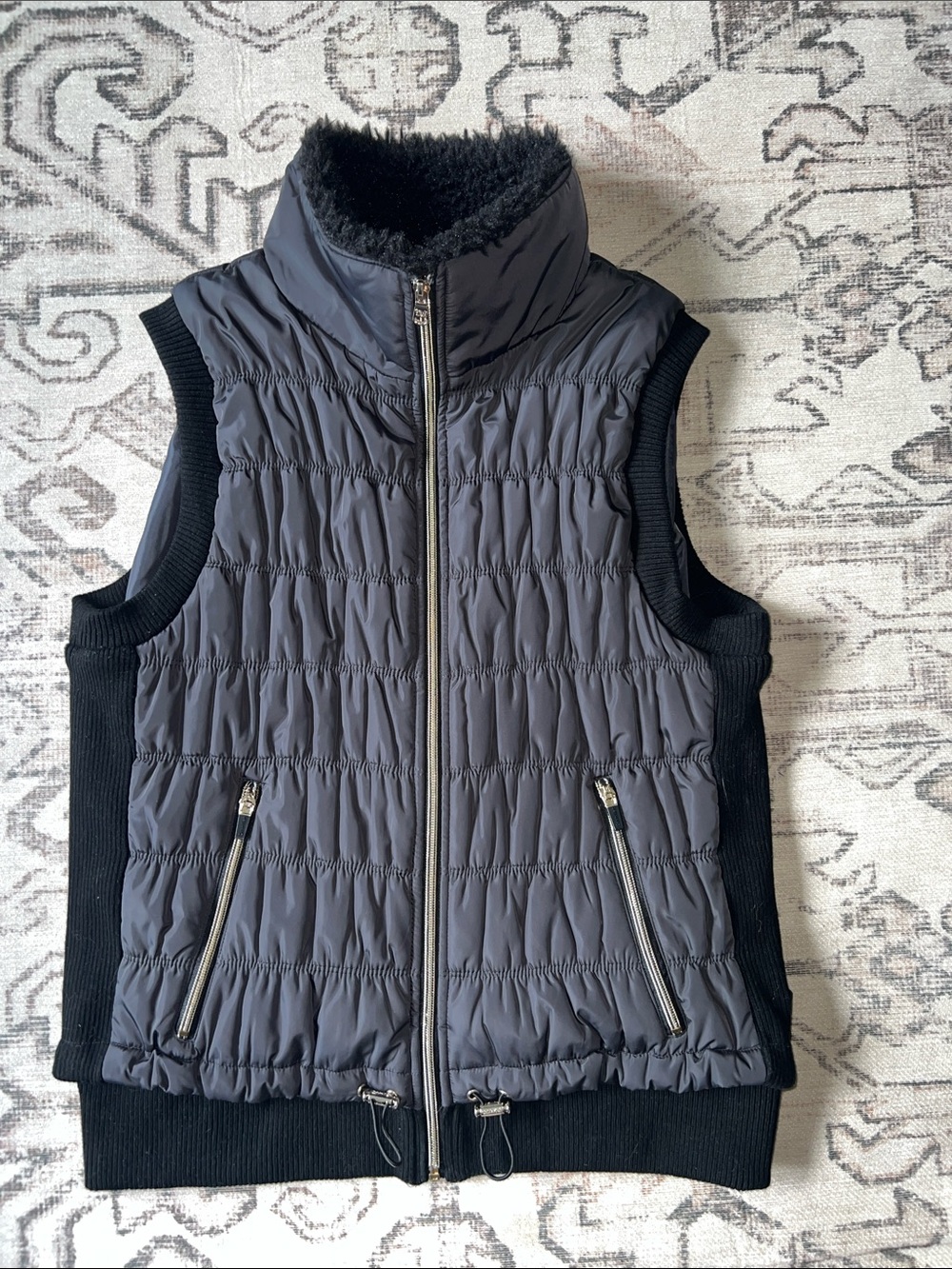 Calvin Klein Quilted Puffer Vest in Gray with Black Trim